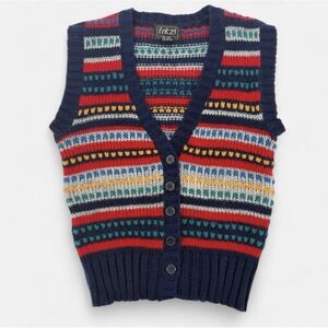 VTG Fritzi Sz M Striped 90s Sleeveless Knit Multicolored Sweater Vest Buttons